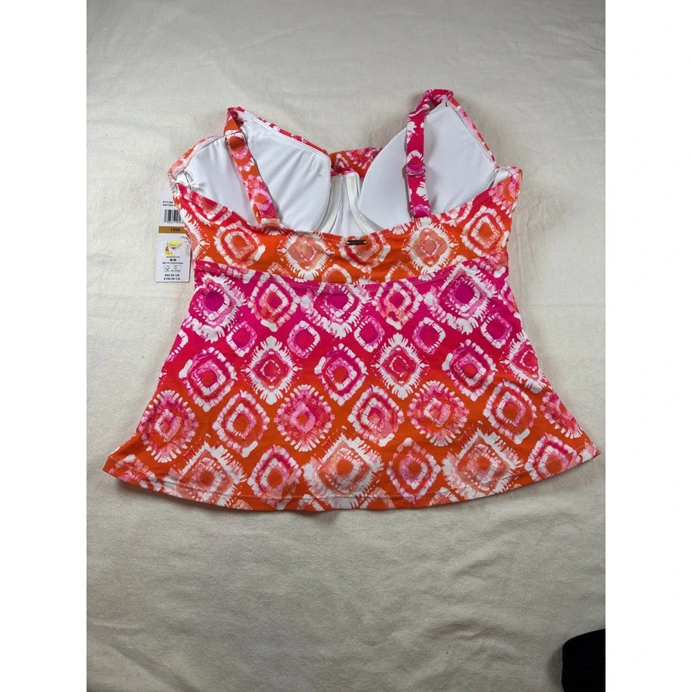 Anne Cole Womens Plus 16W Tankini Top Pink Orange Tie Dye Underwire Swim 22P